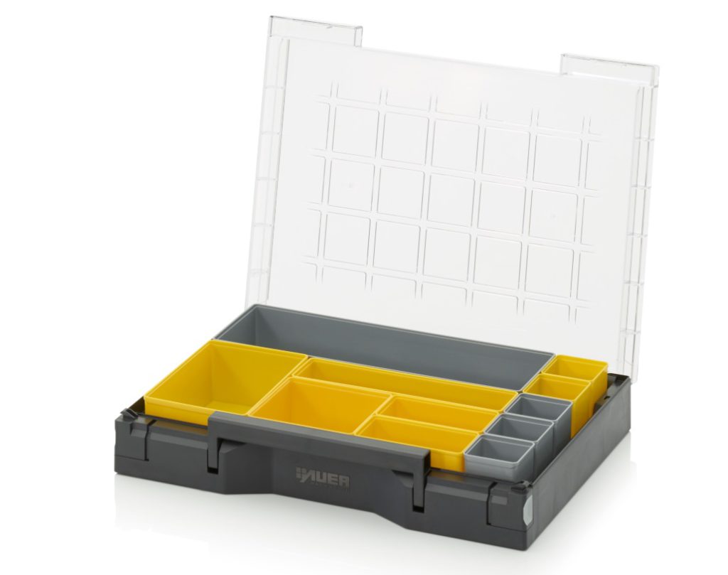 Assortimentbox 35 raster 7×5 (bakjes geel/grijs diverse)