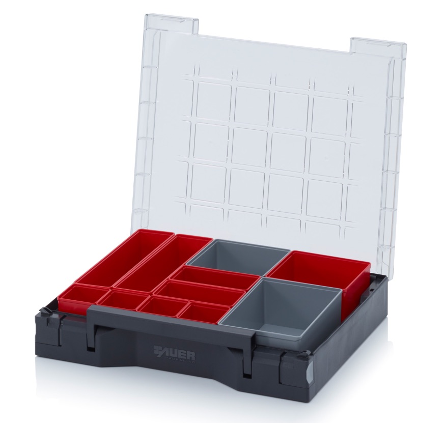Assortimentbox 30 raster 6×5 (bakjes rood/grijs diverse)